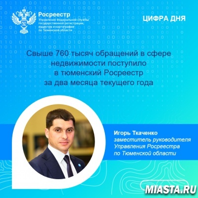 Свыше 760 тысяч обращений в сфере недвижимости поступило  в тюменский Росреестр за два месяца текущего года